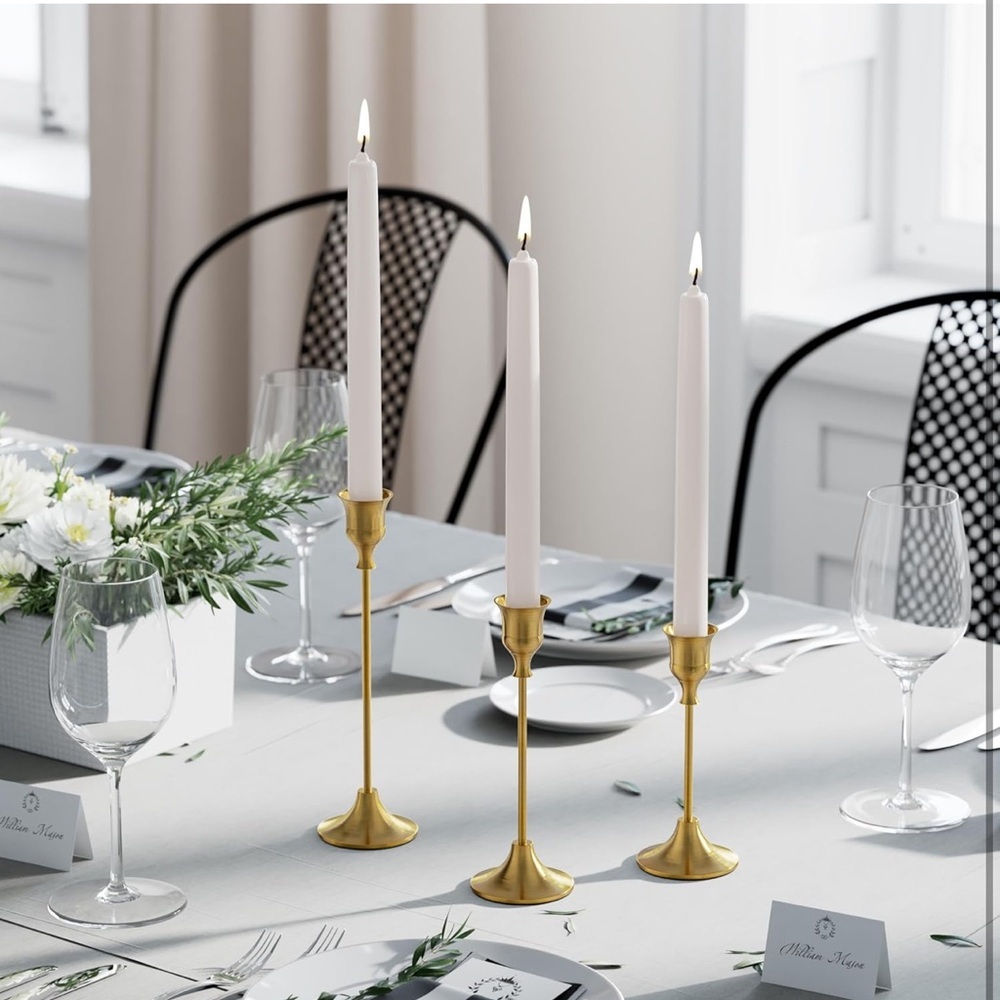 🆕 Set of 3 Brass Candlestick Holders - Picture 2 of 10